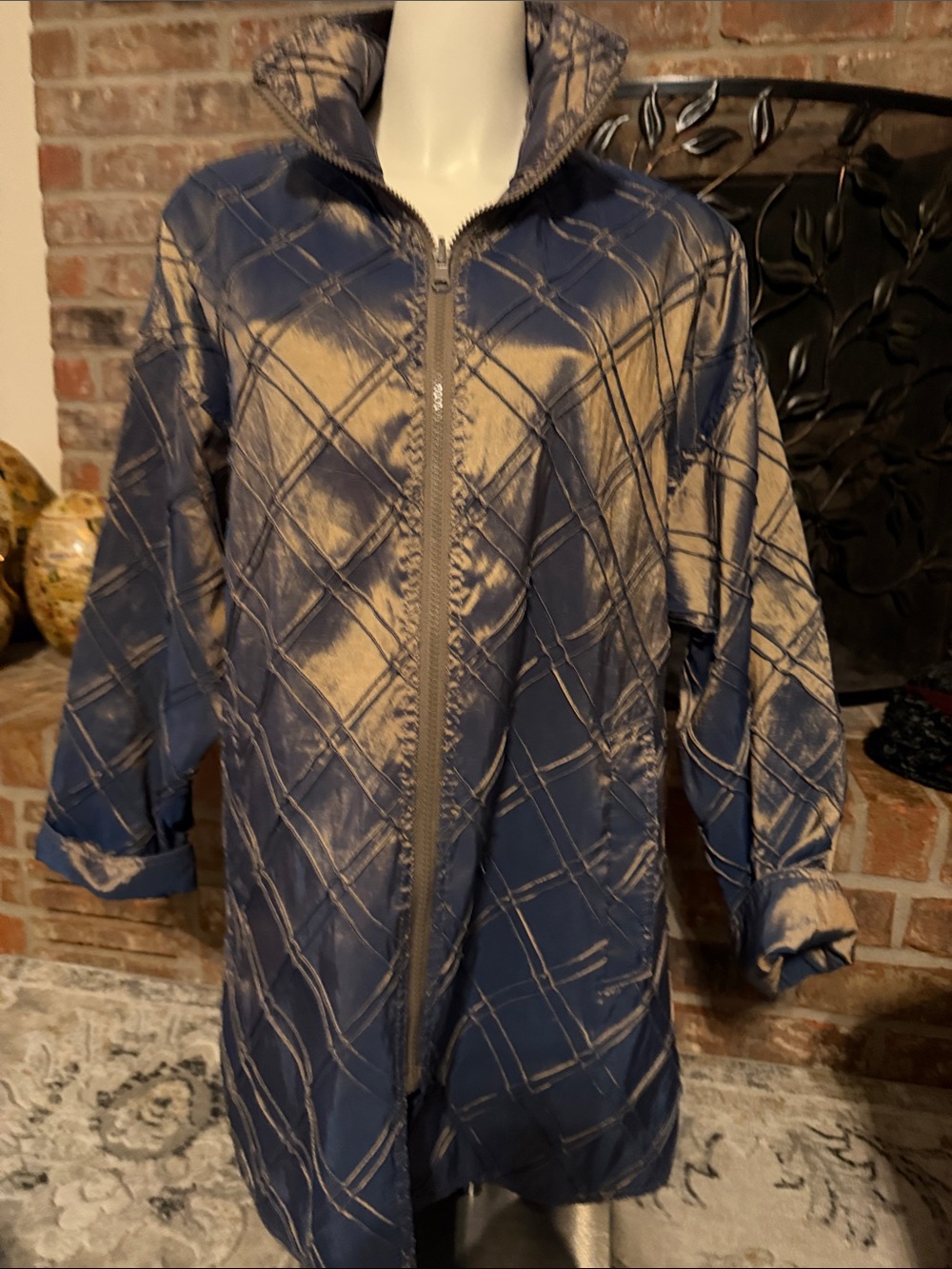 Mycra Pac Now Reversible Metallic Blue Jacket S/M Zip Front Made USA